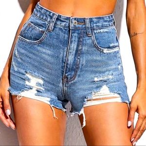 Ripped Hem Denim Shorts